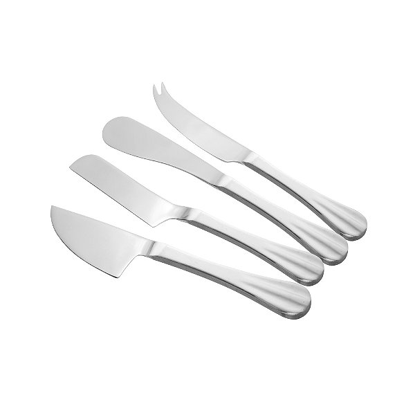 Conjunto 4  Facas para Queijo de Aço Inox Prateada Gourmet