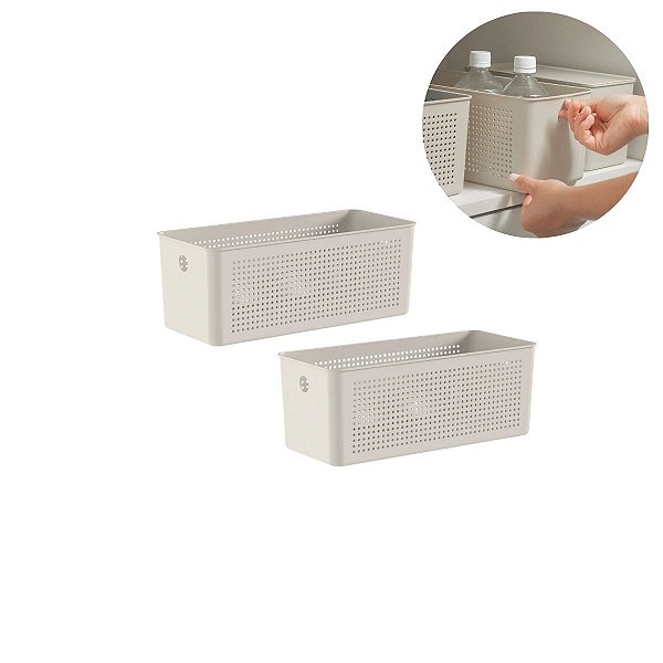 Kit 2 Cestos Organizador Multiuso Lavanderia Flow 6,6L Bege