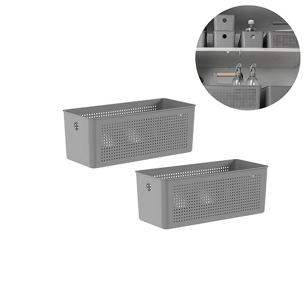 Kit 2 Cesto Organizador Multiuso Lavanderia Flow 6,6L Chumbo