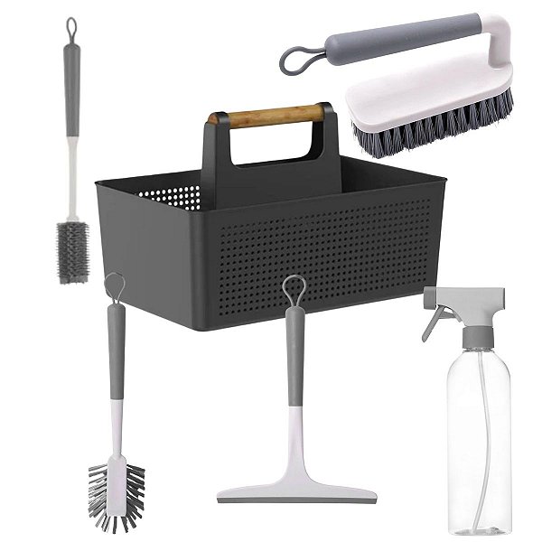 Kit Limpeza para Lavanderia Multiuso Preto 6 Peças