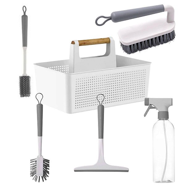Kit Limpeza para Lavanderia Multiuso Branco 6 Peças