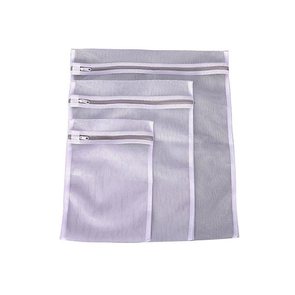 Kit com 3 Sacos Para Máquina de Lavar Roupas P/M/G Branco