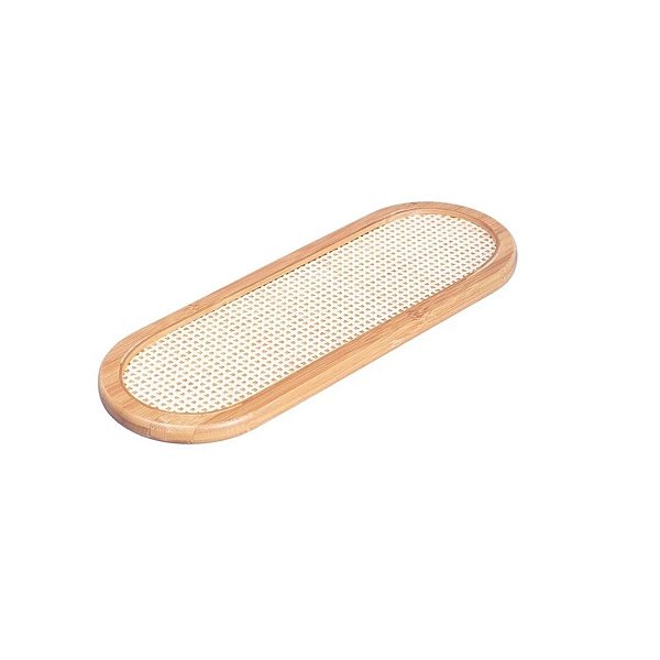Bandeja Arredondada de Bambu Palhinha Xadrez 34CM
