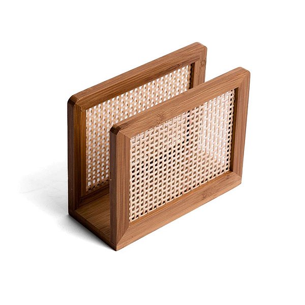 Porta Guardanapo de Mesa Bambu com Palhinha Xadrez