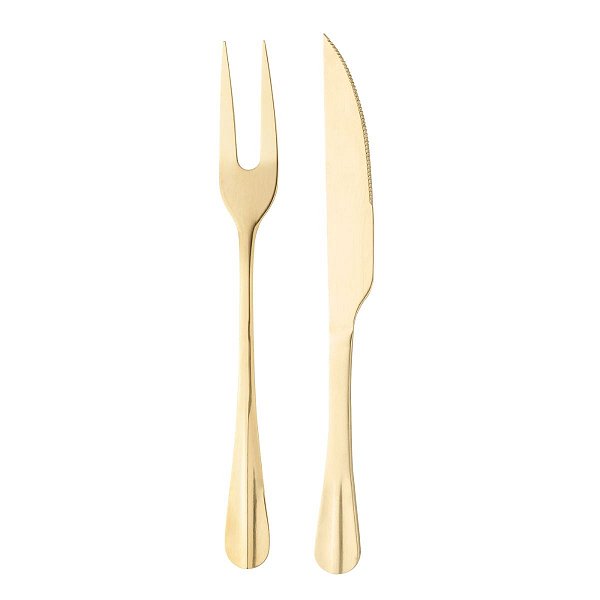Kit Garfo e Faca de Aço Inox para Assado Dourado