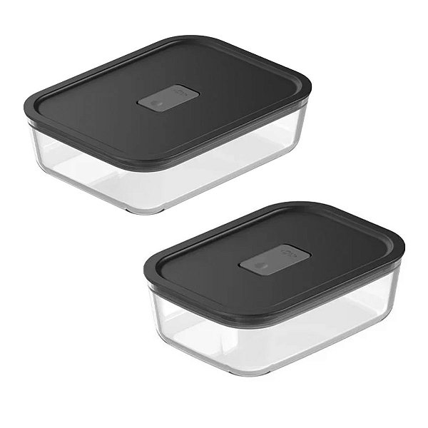 Kit de Potes de Vidro Herméticos 2 Peças Fresh Lock Preto