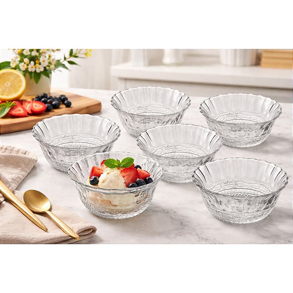 Conjunto 6 Bowls de Vidro Angel 9x4x4,5 Ideal p/ Sobremesas