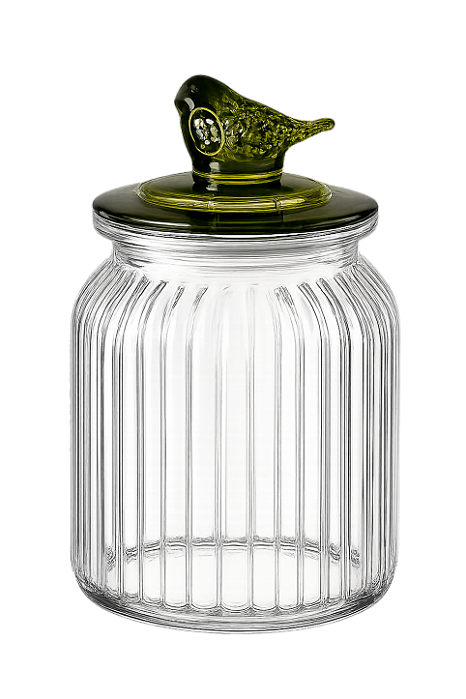 Pote de Vidro Hermético Canelado Pássaro Verde 600ml