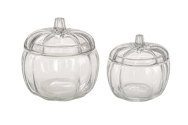 Kit 2 Potes de Vidro em Formato de Abóbora 500ml e 1000ml