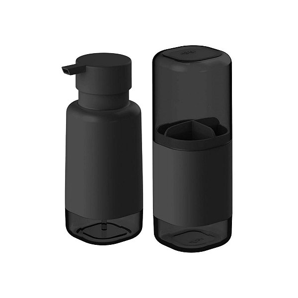 Kit 2 Peças p Banheiro Porta Sabonete e Porta Escova Preto