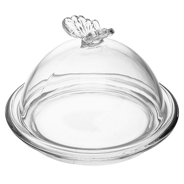 Prato para Doces Sobremesas com Tampa Butterfly 15x15x10 Cristal