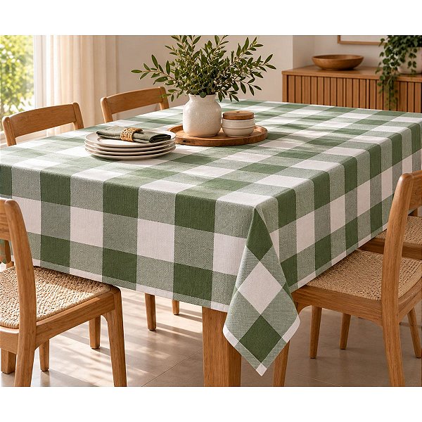 Toalha De Mesa Xadrez Verde 100% Algodão 150x220cm