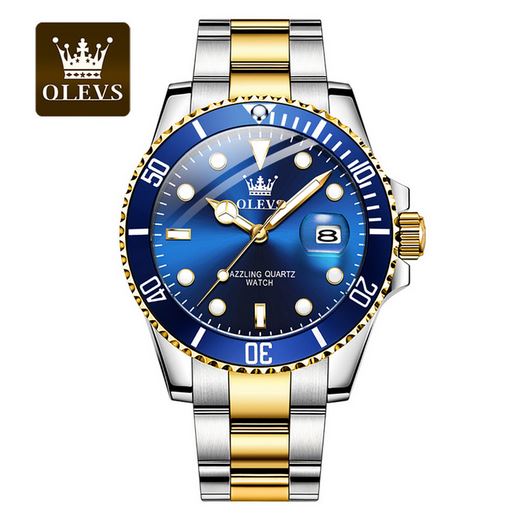 Relógio de luxo quartzo de aço inoxidável OLEVS a prova d'agua impermeável luminoso grande dial armazenar a energia com a luz do sol