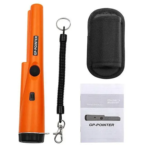 Detector de Metais Portátil à Prova D'Água com Bateria 9V Pinpointer GP para Ouro e Prata Moedas e Itens Pequenos Vibração + Som Cor Laranja