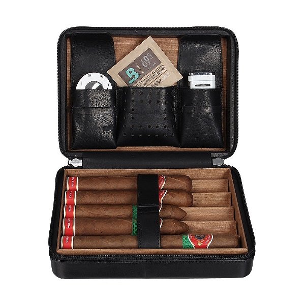 Porta-charutos NERONE Travel Case Umidor Couro Vintage Preto
