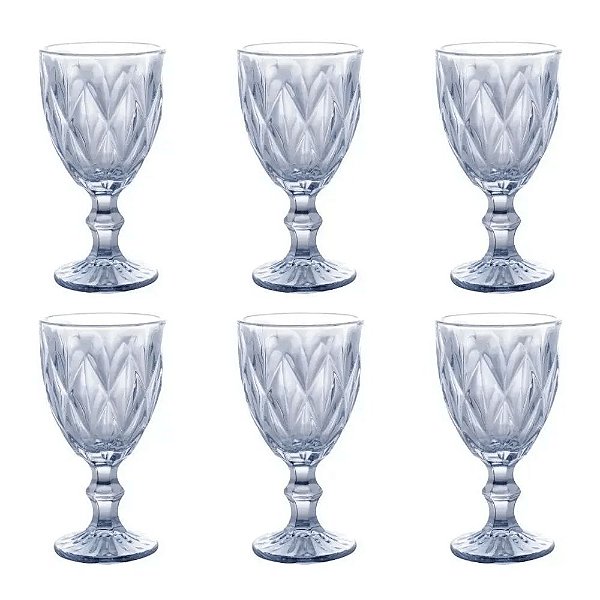 Conjunto 6 Taças de Vidro Diamond Azul Metalizado