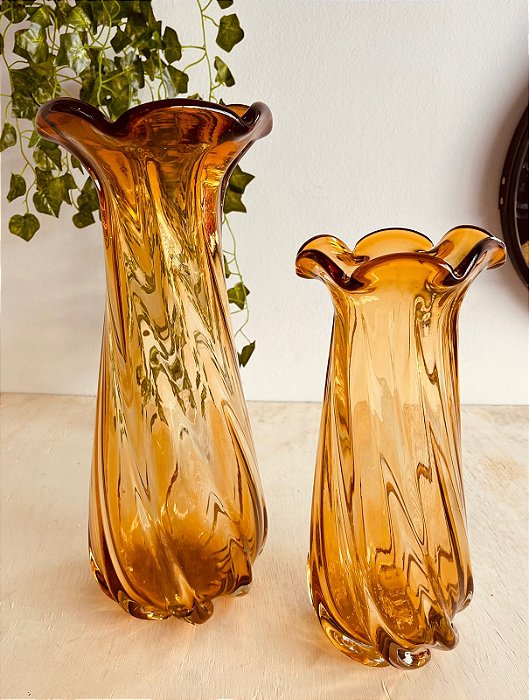 Vaso Decorativo de Vidro Âmbar