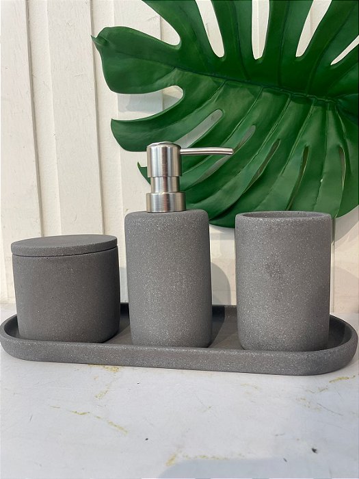 Kit para lavabo em cimento 4 peças cinza
