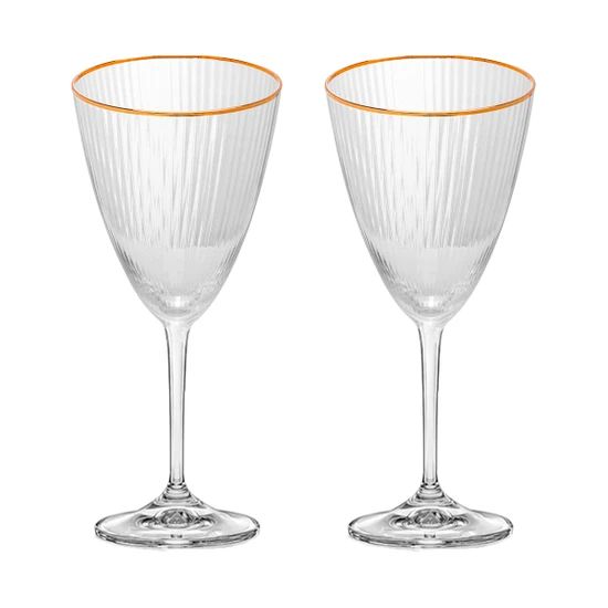 Conjunto 2 taças de vidro para vinho com borda dourada