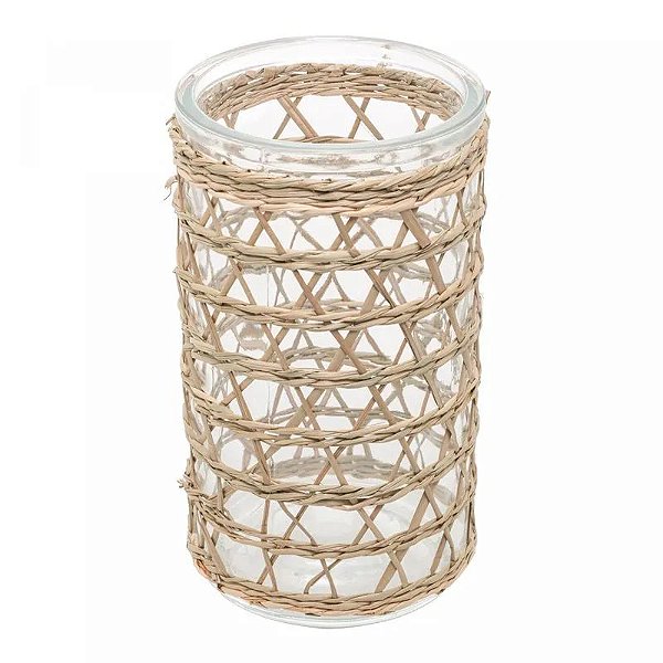 Vaso de vidro e Fibra Natural