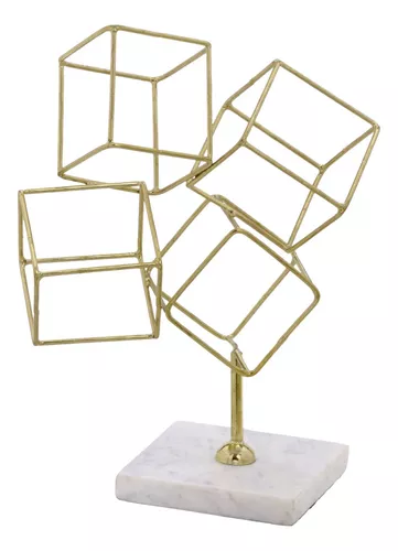 ESCULTURA DECORATIVA CUBOS EM METAL COM BASE EM MÁRMORE