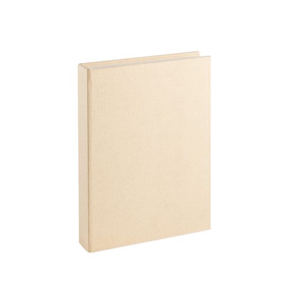 LIVRO-CAIXA EM MDF COM REVESTIMENTO EM LINHO NUDE