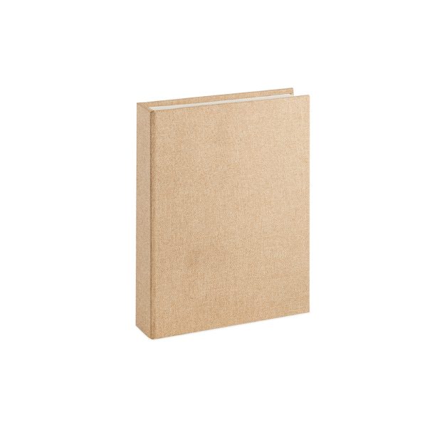 LIVRO-CAIXA EM MDF COM REVESTIMENTO EM LINHO BEGE