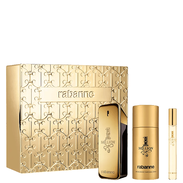 Kit One Million Rabanne Masculino - Eau de Toilette 100ml + Desodorante Corporal 150ml + Perfume de Mochila 10ml