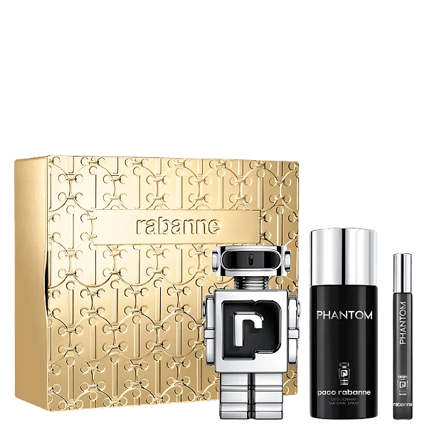 Kit Phantom Rabanne Masculino - Eau de Toilette 100ml + Desodorante Corporal 150ml + Perfume de Mochila 10ml