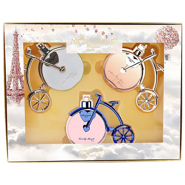 Kit Mont'Anne Parfums - I Love Luxe 25ml + I Love Montanne Glamour 25ml + Lovely Heart Luxe 25ml