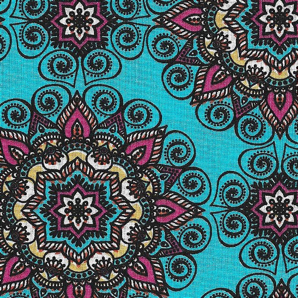 Tecido Tricoline 100% Algodão 36 Mandala Azul Turqueza