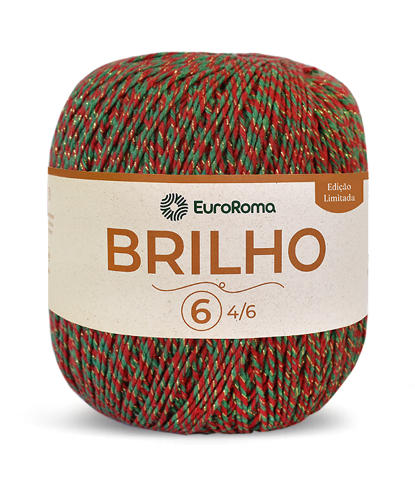 Barbante EuroRoma Brilho Dourado 406m cor 5030 Verde e Vermelho