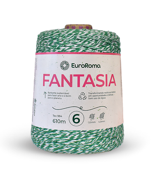 Barbante EuroRoma 6 600g 610m Fantasia 5025 Branco e Verde Bandeira