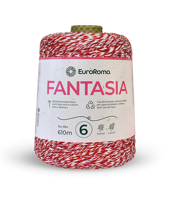 Barbante EuroRoma 6 600g 610m Fantasia 5003 Branco e Vermelho