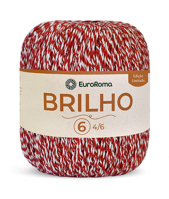 Barbante EuroRoma Brilho Dourado 406m cor 5033 Branco e Vermelho