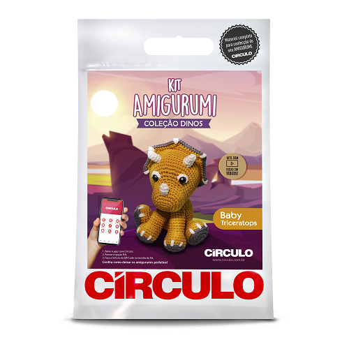 Kit Amigurumi Coleção Dinos Baby Triceratops