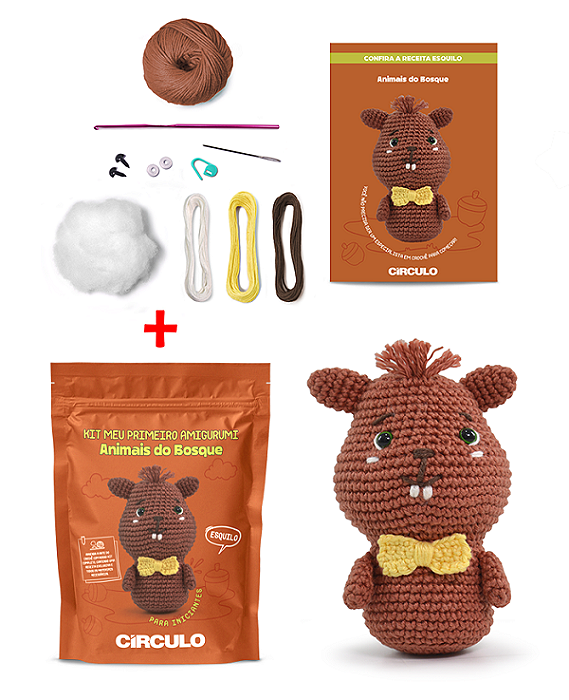Kit Meu Primeiro Amigurumi Coleção Animais do Bosque Esquilo