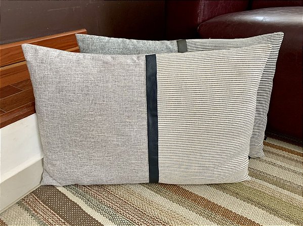 Almofada Listrada com Couro 60x40 - XX (Apartamento Decorado)