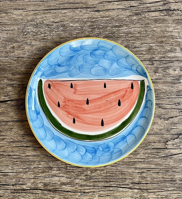 Prato Raso Melancia em Porcelanato Português - Alcobaça (Coleção e Antiquário)