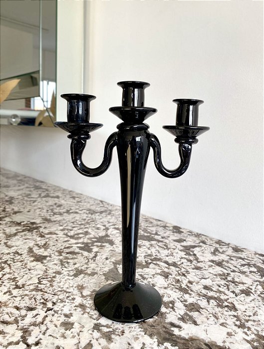 Candelabro em Vidro 3 Velas - Artesanal (Mostruário de Loja com Detalhe)