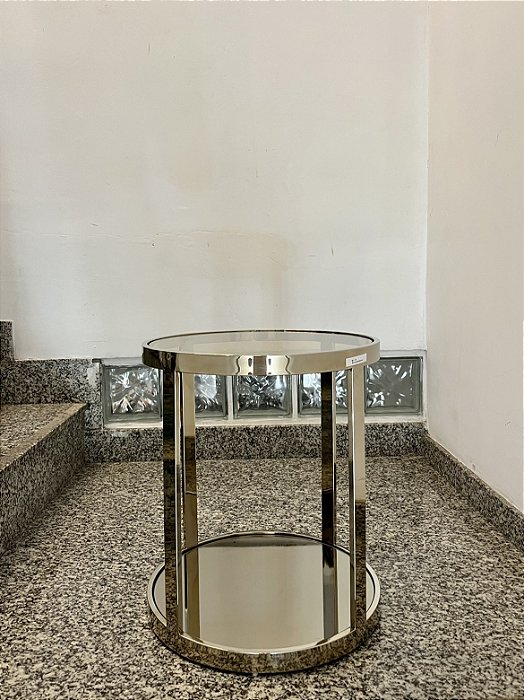 Mesa Lateral Zac em Inox e Cristal - Breton (Mostruário de Loja)