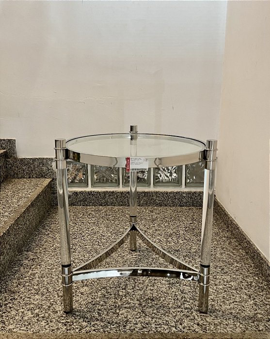 Mesa Lateral Jacaretinga Cromado com Tampo em Cristal - Breton (Mostruário de Loja)