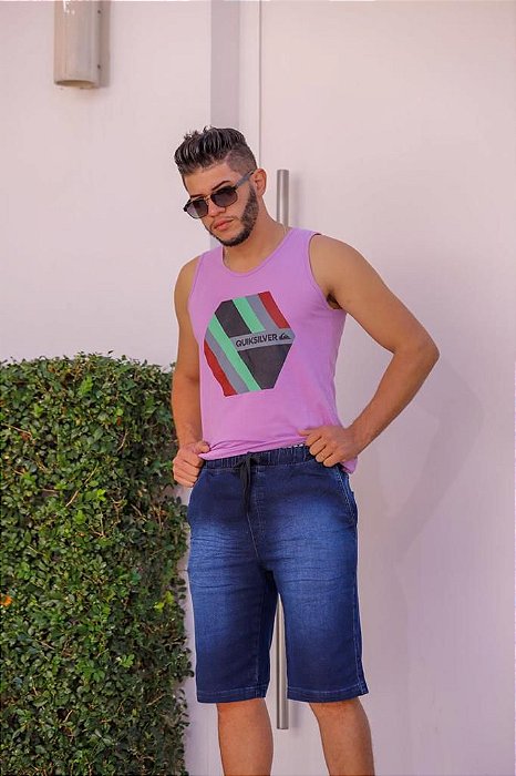 short jeans com elástico na cintura masculino