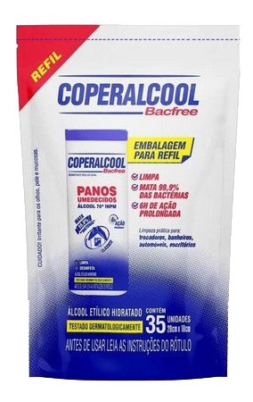 pano umedecido coperalcool para limpeza refil com 35 unidades