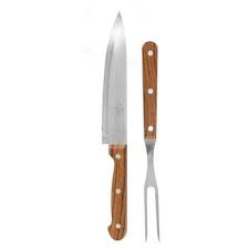 KIT CHURRASCO GARFO TRINCHA E FACA CABO MARROM