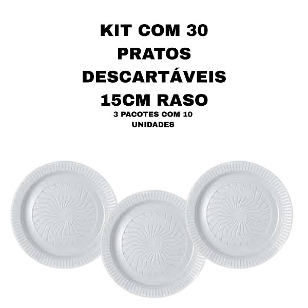 KIT COM 30 PRATOS DESCARTAVEIS RASOS 15CM IBRAS - 3 PACOTES