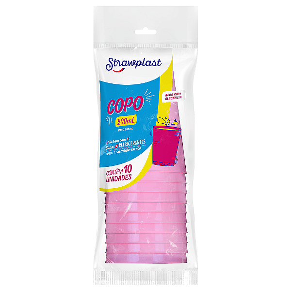 COPO DE ACRÍLICO ROSA 200ML STRAWPLAST C/10