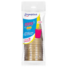 COPO DE ACRÍLICO DOURADO 200ML STRAWPLAST C/10