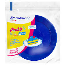 PRATO REDONDO DE ACRILICO AZUL 15CM STRAWPLAST C/10