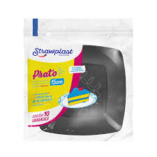 PRATO QUADRADO DE ACRILICO PRETO 15CM STRAWPLAST C/10